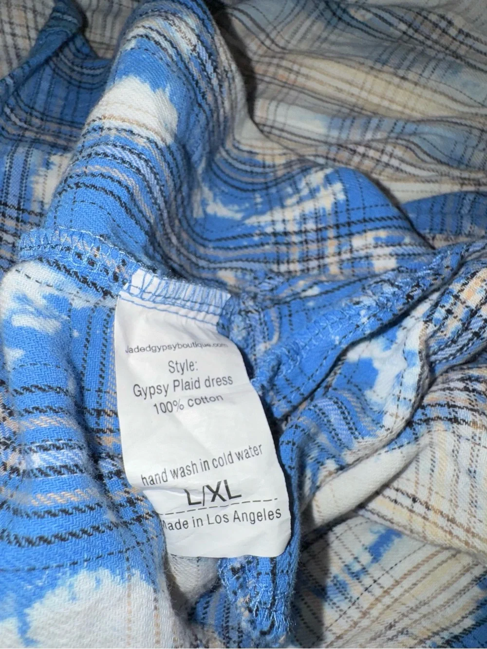 Jaded Gypsy Plaid Tunic Dress L XL Blue Brown Distressed Cowgirl Festival